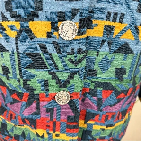 Vintage Western Aztec Tapestry Western Cowboy Cowgirl Blazer Jacket Southwest - Picture 4 of 10